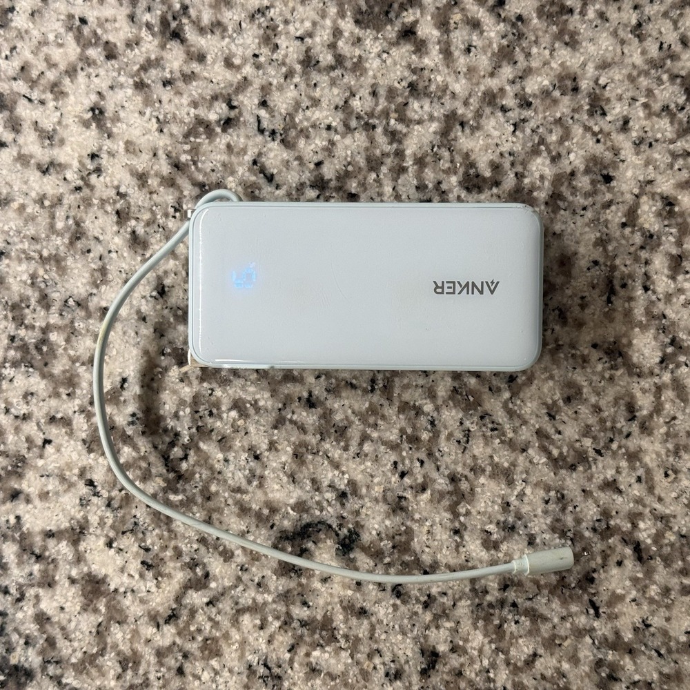 Anker Power Bank 10K Fusion Built-In Cable Foldable Plug A1637 Charger Blue